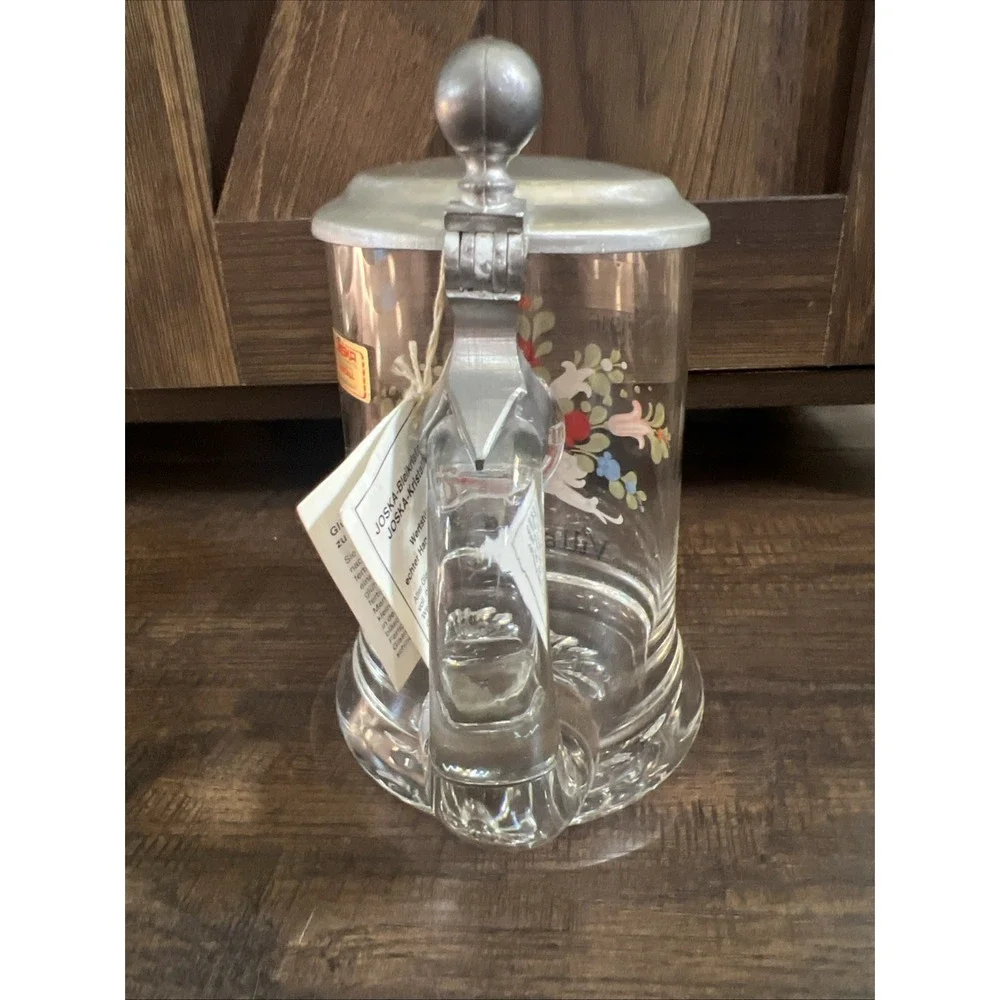 Vintage Joska German Crystal Beer Stein Pewter Lid Mug Villa Flora NWT 1986‎